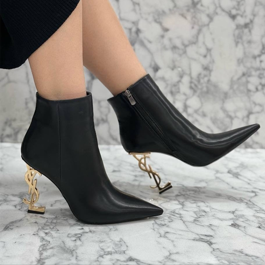 Saint Lauren ‘Opyum’ Heeled Ankle Siyah Boots Gold Topuklu