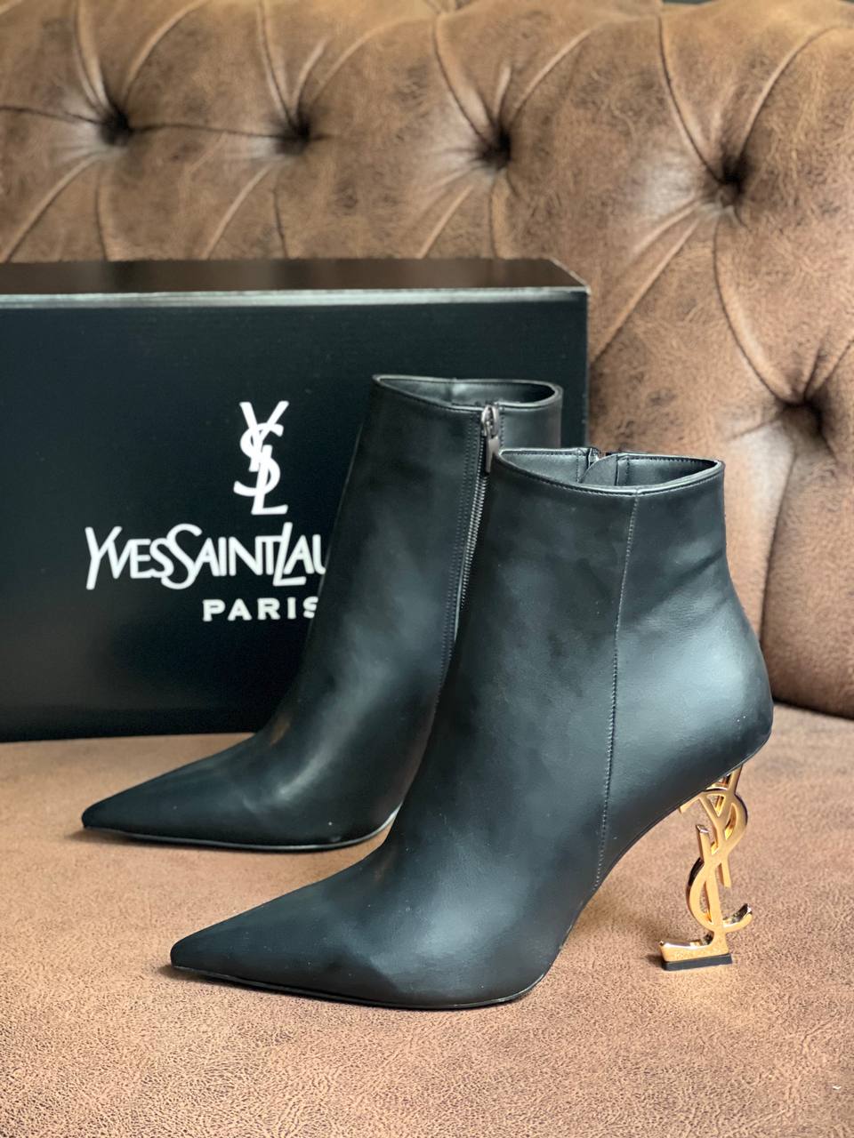 Saint Lauren ‘Opyum’ Heeled Ankle Siyah Boots Gold Topuklu