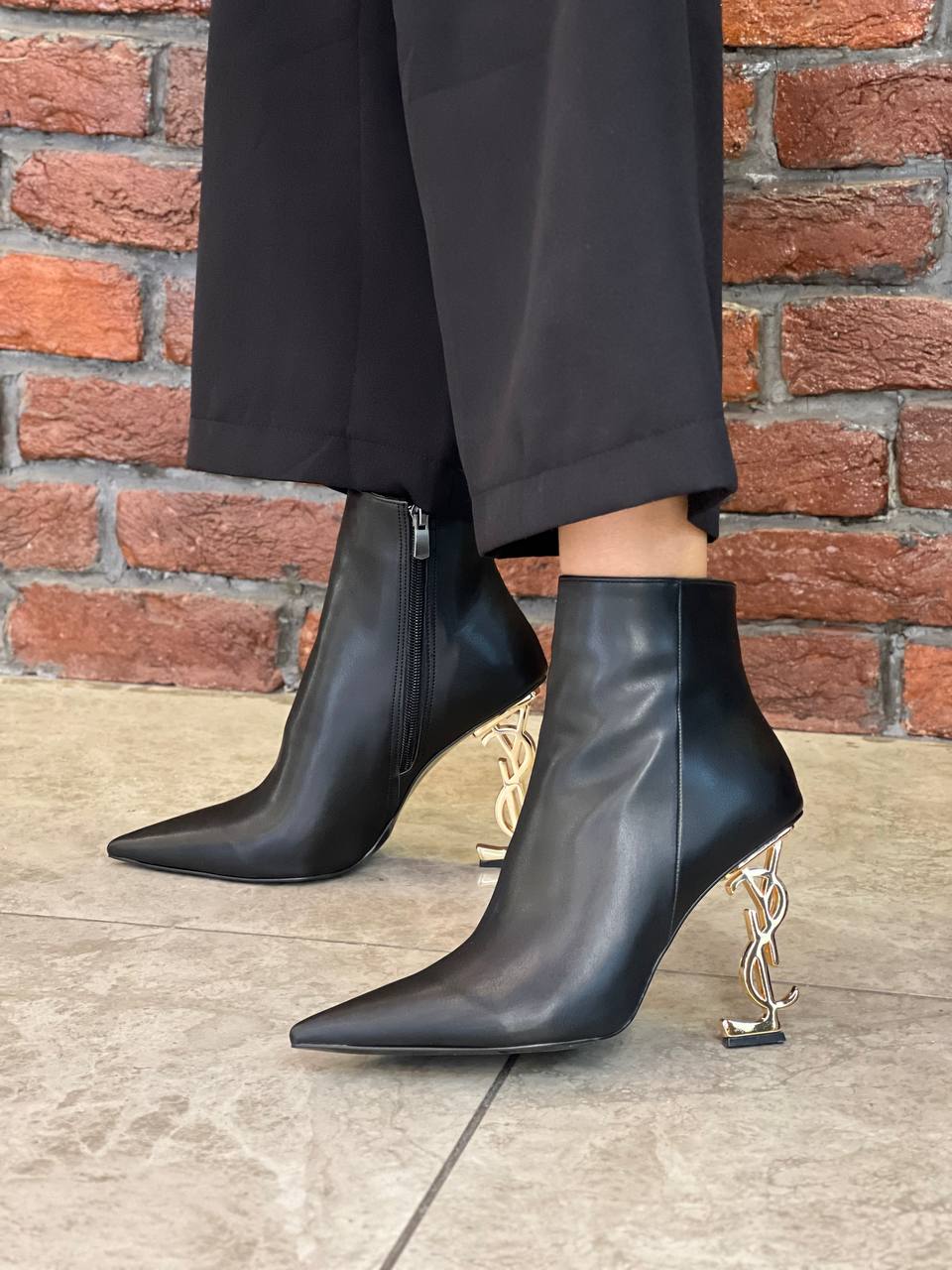 Saint Lauren ‘Opyum’ Heeled Ankle Siyah Boots Gold Topuklu